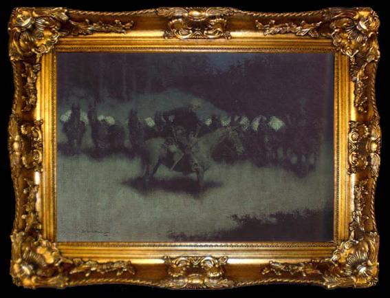 framed  Frederic Remington Scare in a Pack Train (mk43), ta009-2